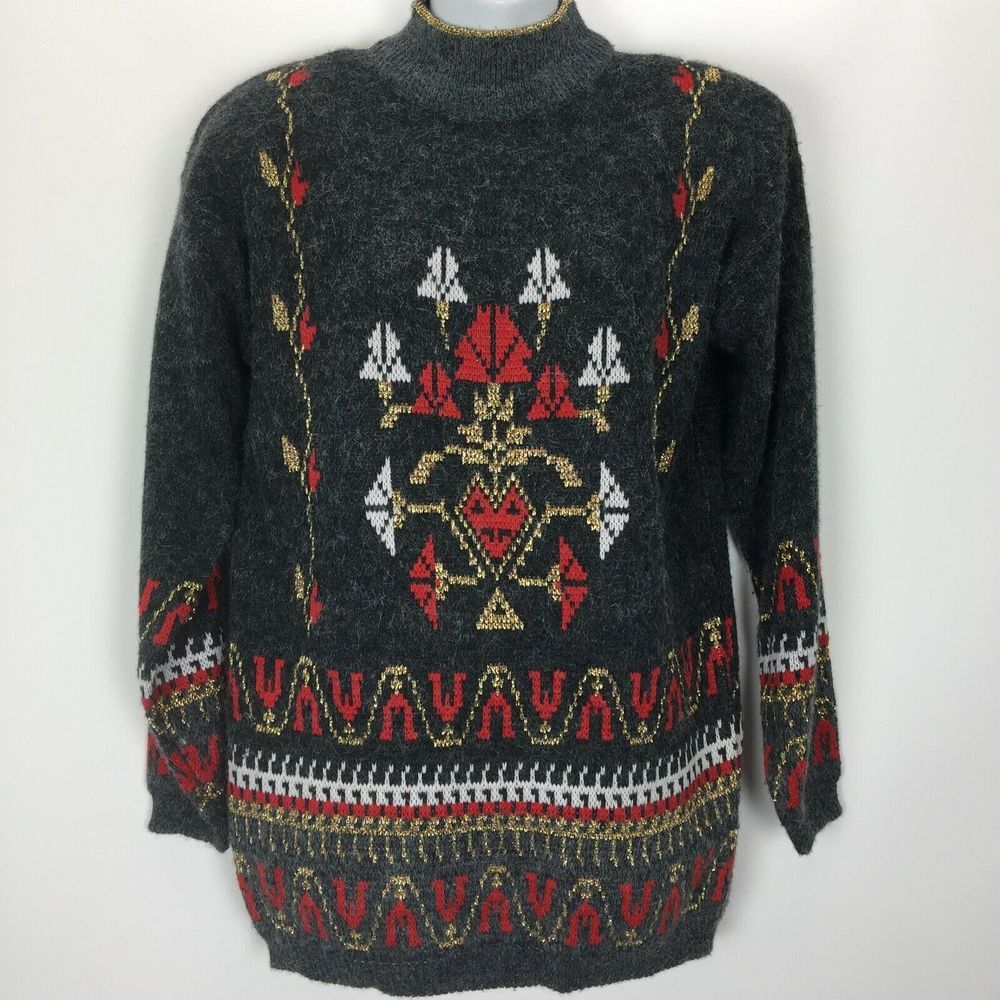 Vintage Sweater Jumper Size Medium Fuzzy Pullover Shoulder Pads 90s Bramble Lane
